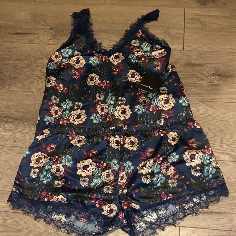 Nanette Lepore Navy Floral Lace Pajama Set